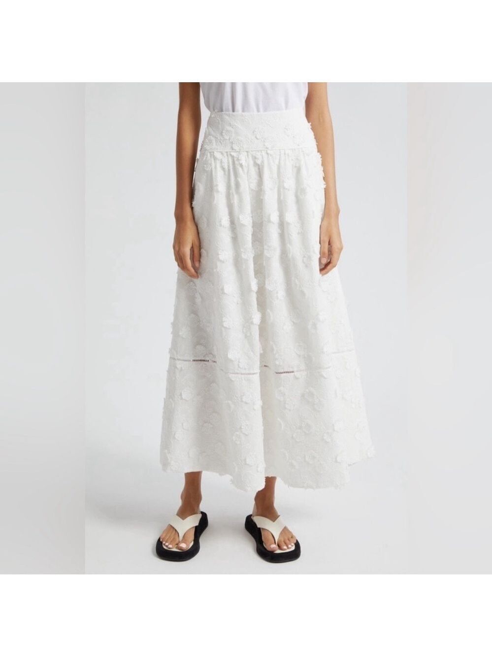 Farm Rio Off-White 3d Flower Midi Skirt